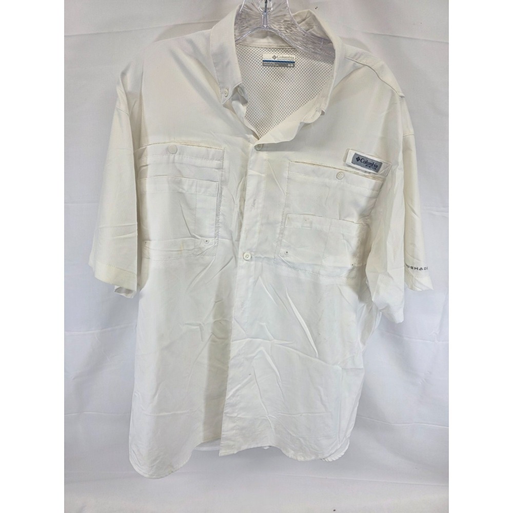 Columbia PFG Mens White Short Sleeve Vented Fishing Shirt Medium Omni-Shade UPF